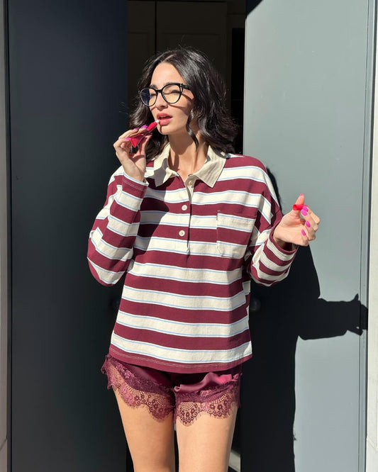 OF - LUMINA Polo Timber righe bordeaux mix