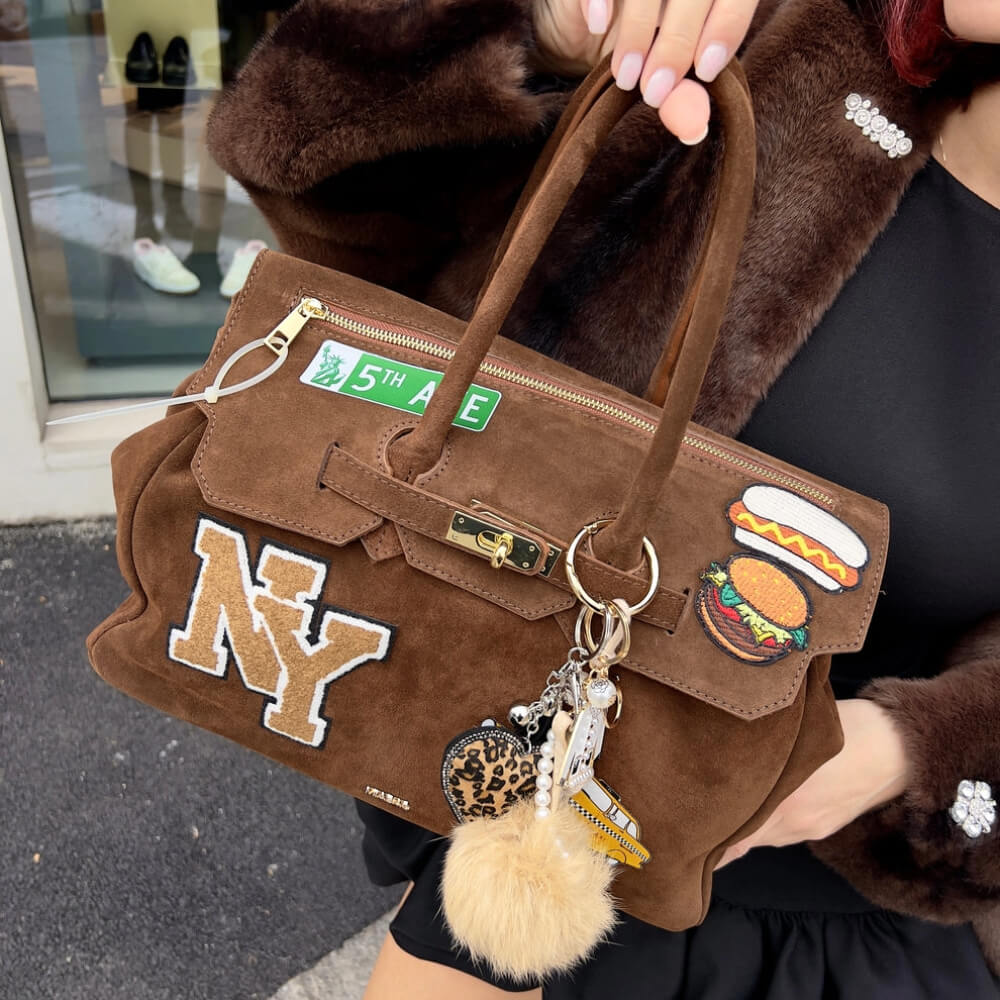 LM - MIA BAG Due manici patch New York suede choco