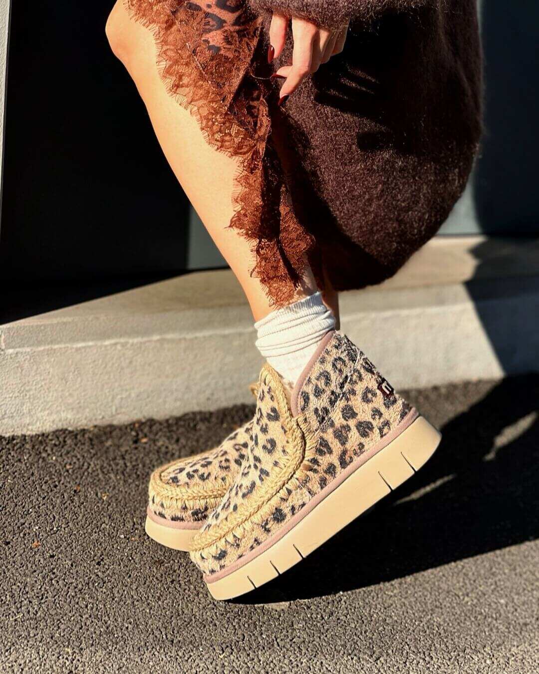 OF - MOU Eskimo bounce sneaker hairy suede leopard brandy
