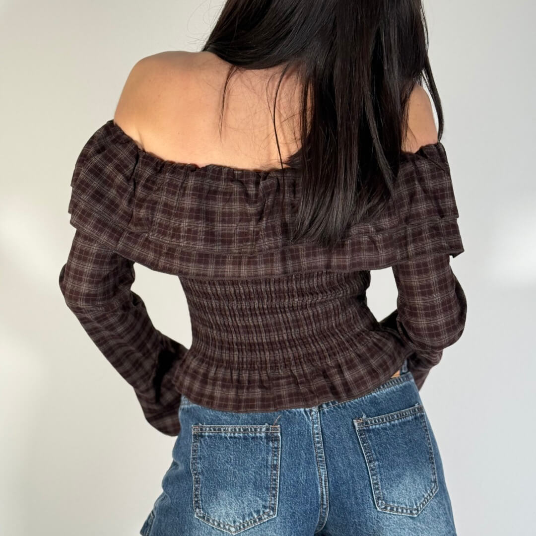 OF - Maglia Yvette tartan rouches