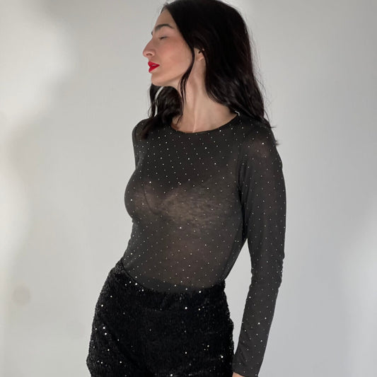 LM - Maglia Hela ultralight cashmere nero con strass