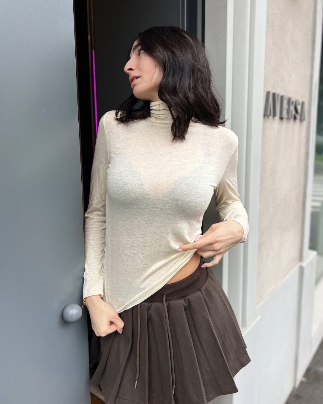 OF - Maglia Soft ultralight collo alto crema con lurex