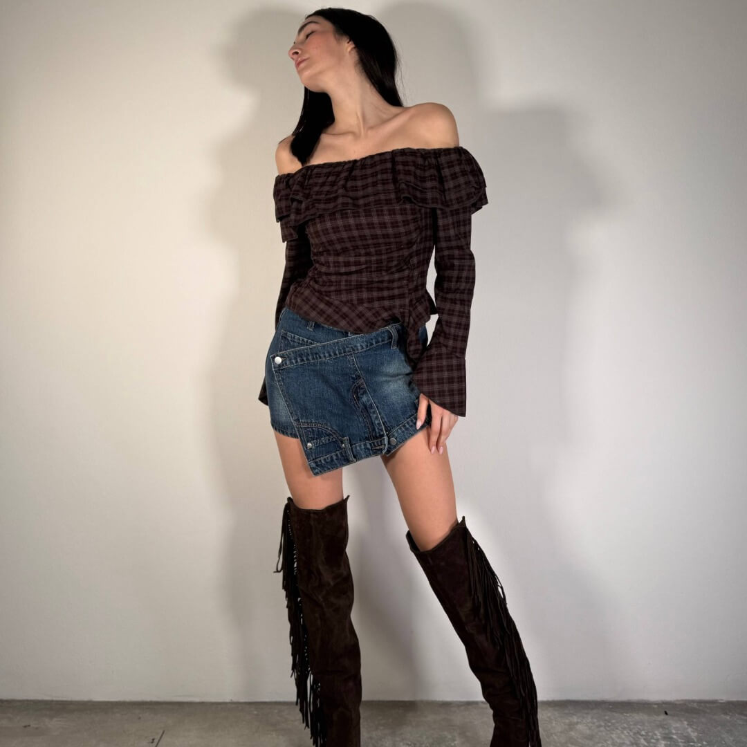 OF - Maglia Yvette tartan rouches