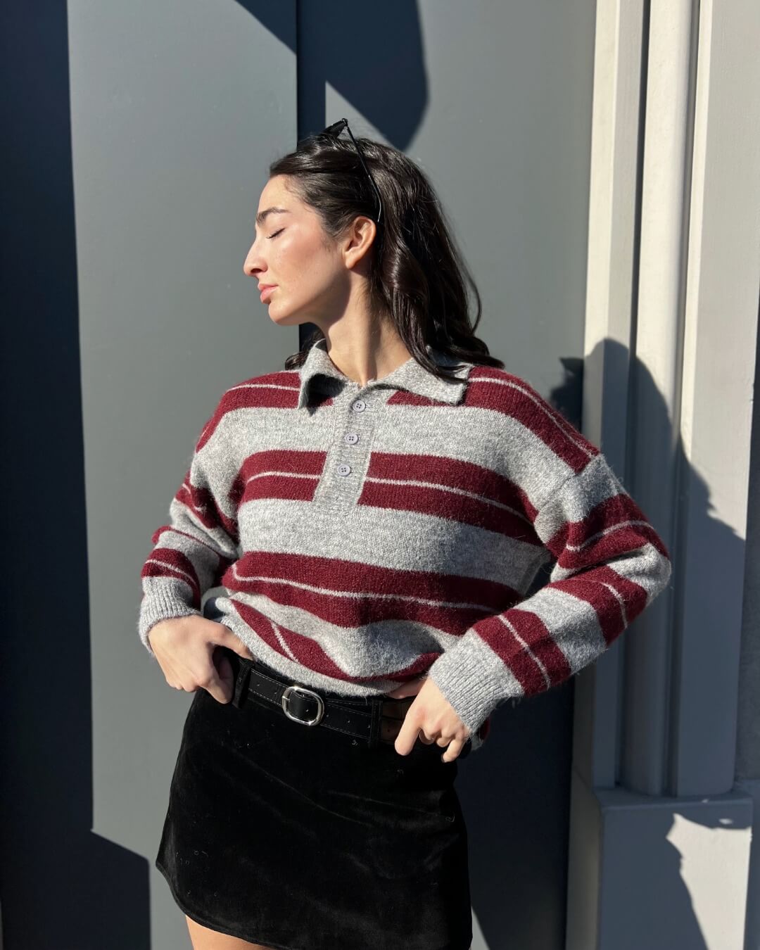 OF - Maglione Timothèe a righe grigio bordeaux