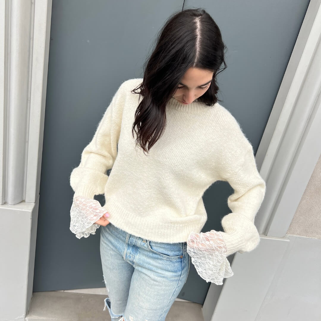 OF - Maglion Creamy con inserti pizzo