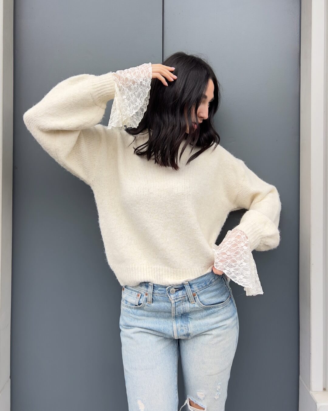 OF - Maglion Creamy con inserti pizzo