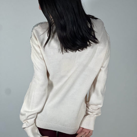 OF - ODI ET AMO Maglione Cream con strass