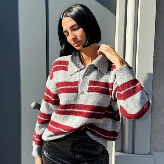 LM - Maglione Timothèe a righe grigio bordeaux