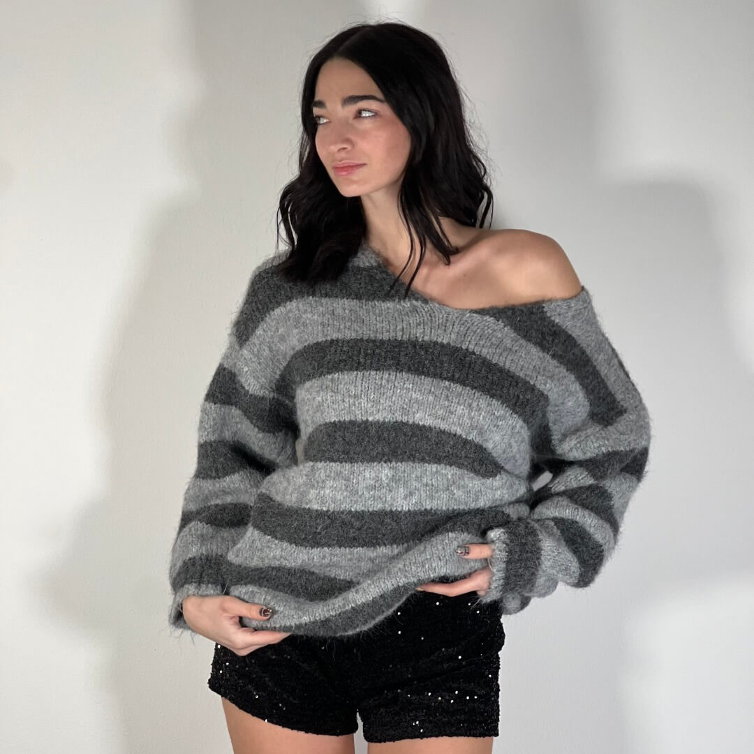 LM - Maglione Tobias righe grigio mix