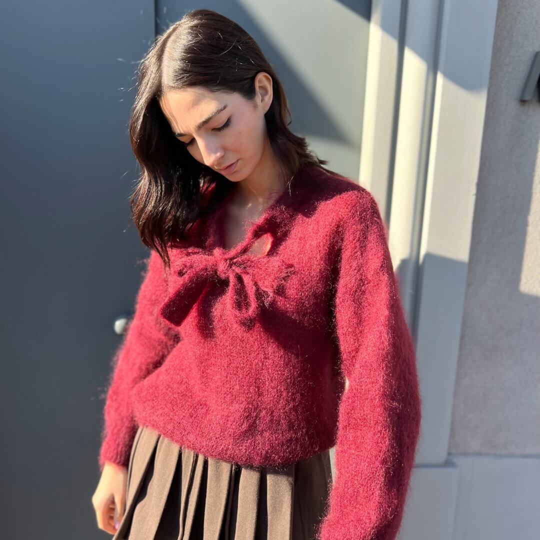 OF - Maglione Den mohair bordeaux con fiocco