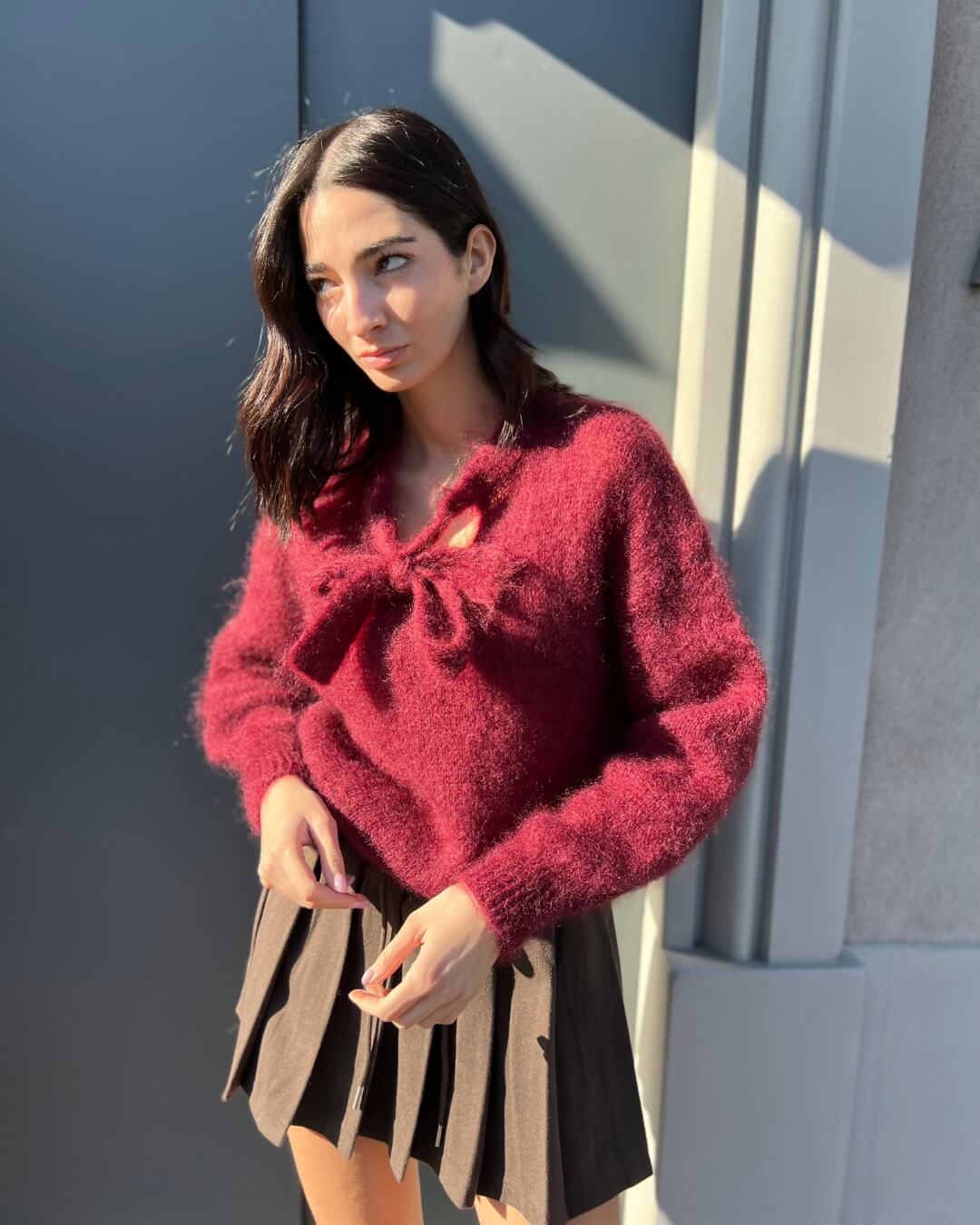 OF - Maglione Den mohair bordeaux con fiocco