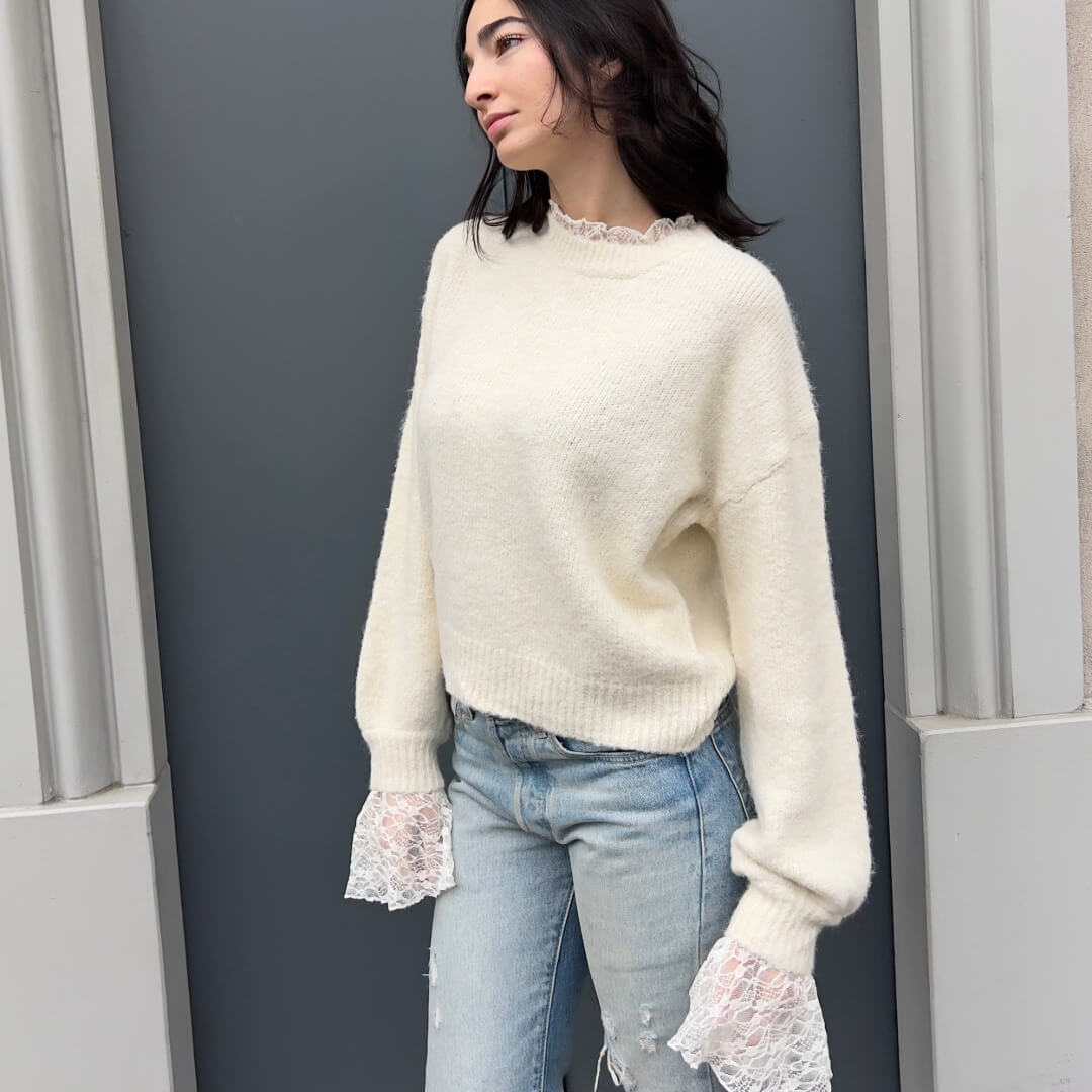 LM - Maglion Creamy con inserti pizzo