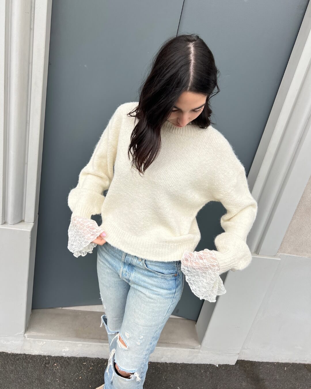 OF - Maglion Creamy con inserti pizzo