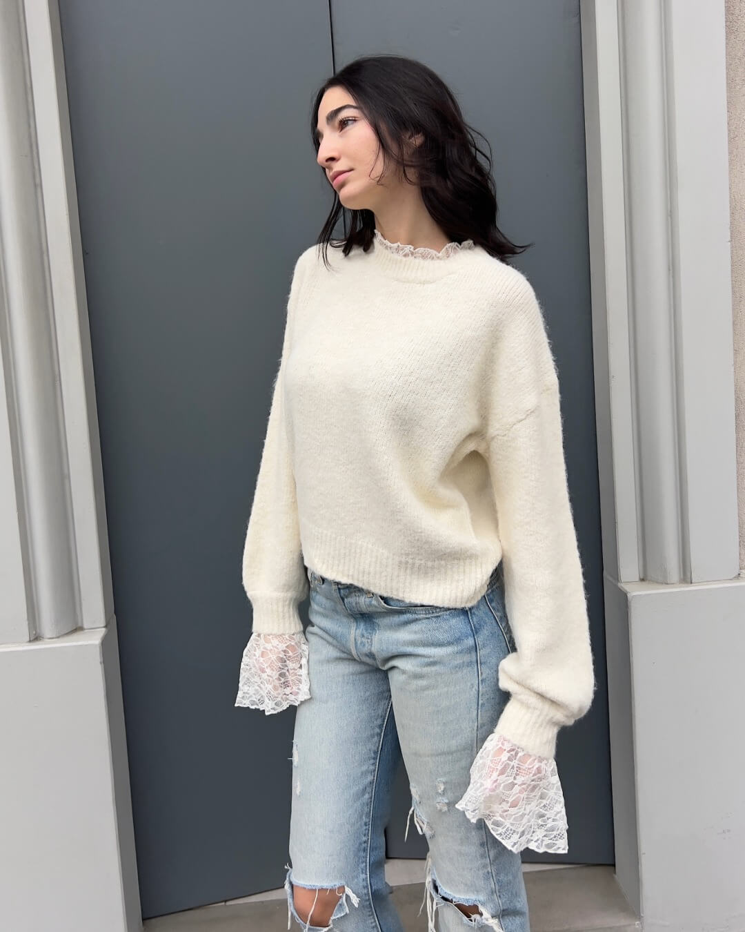 OF - Maglion Creamy con inserti pizzo