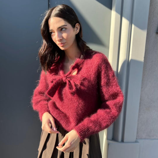 LM - Maglione Den mohair bordeaux con fiocco