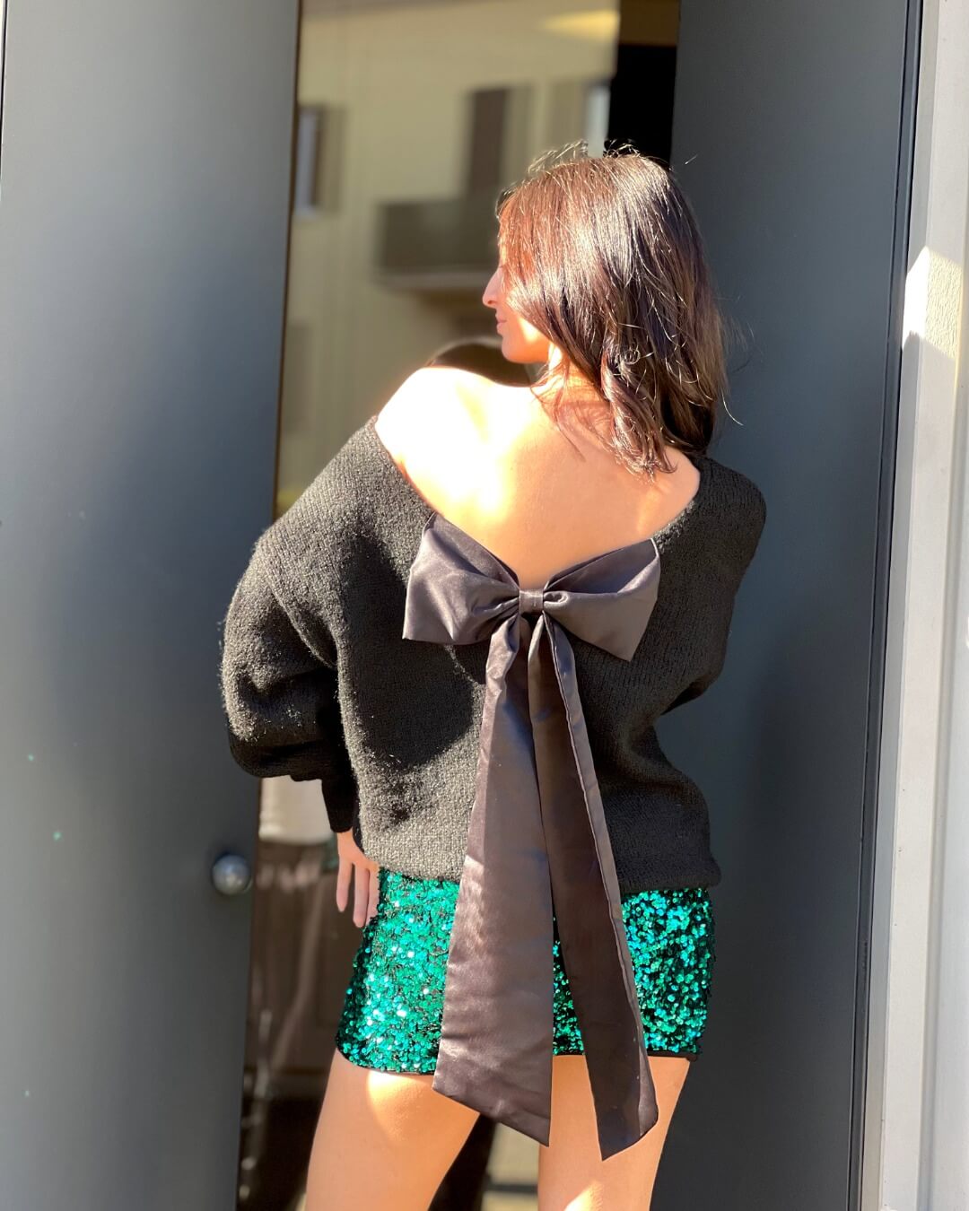 OF - Maglione Coco nero con fiocco nero