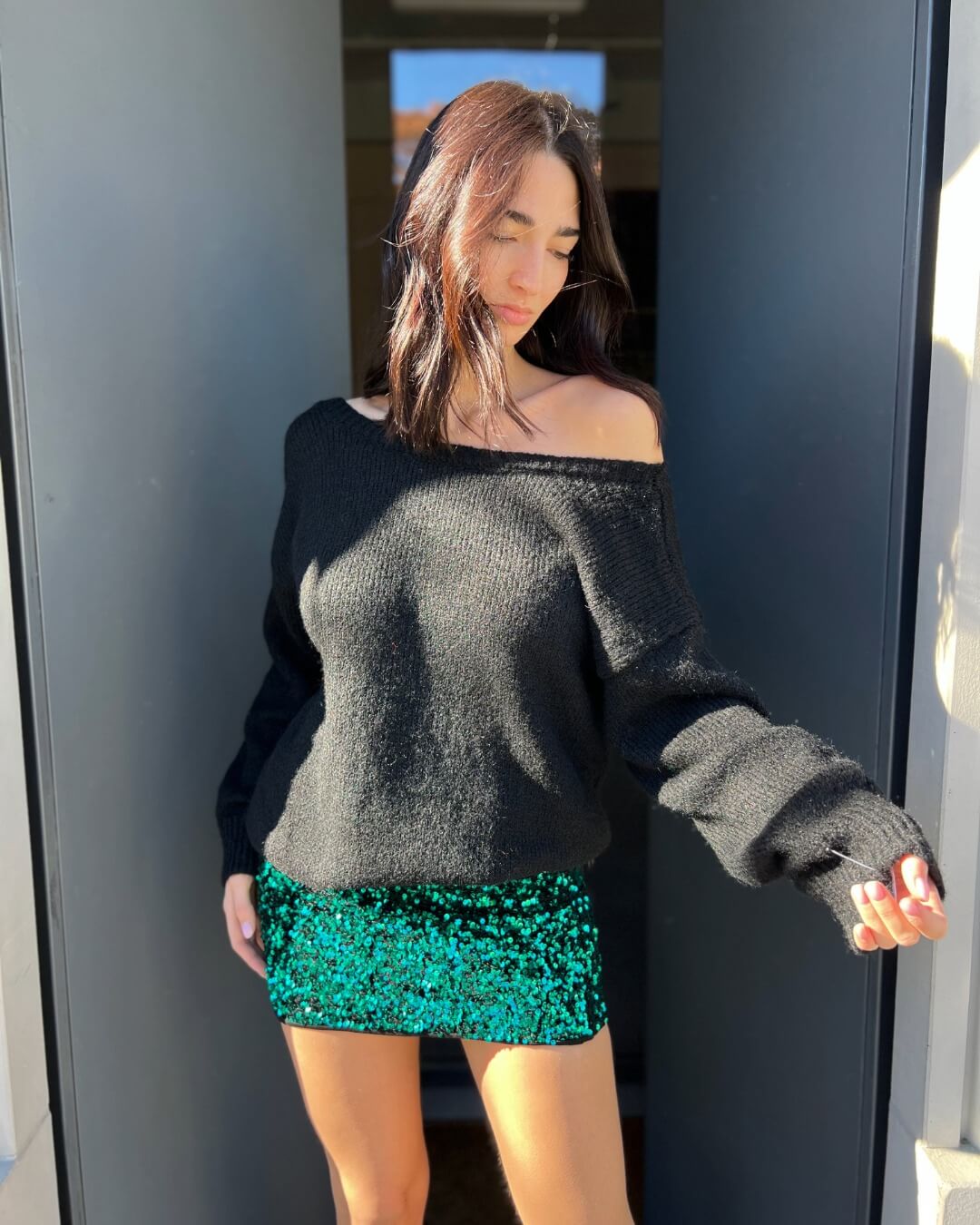 OF - Maglione Coco nero con fiocco nero