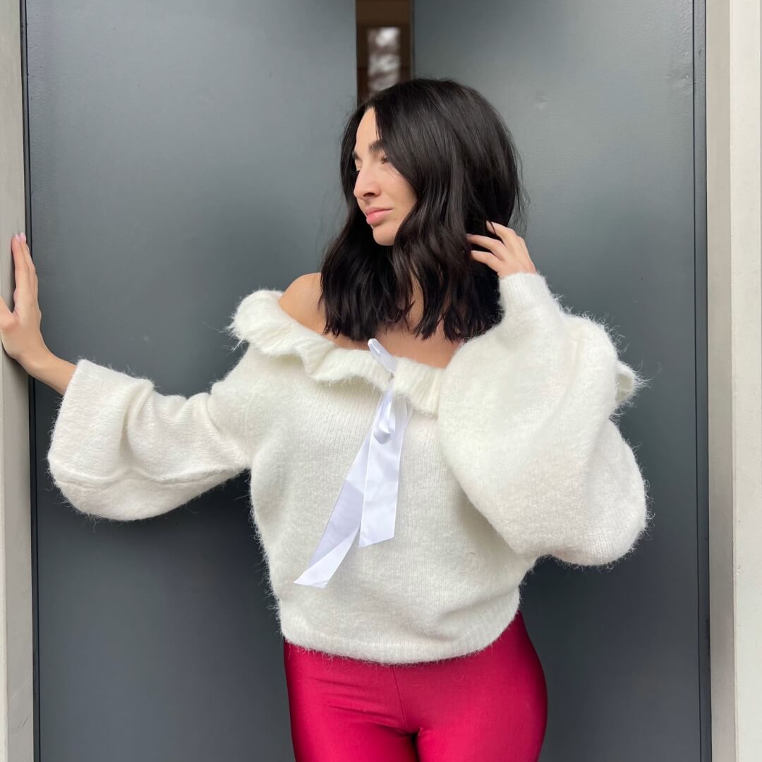 LM - Maglione Whity rouches bianco