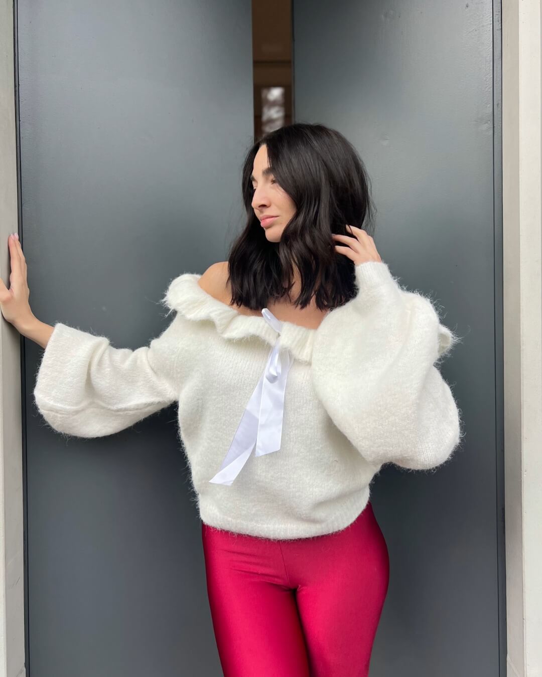 OF - Maglione Whity rouches bianco