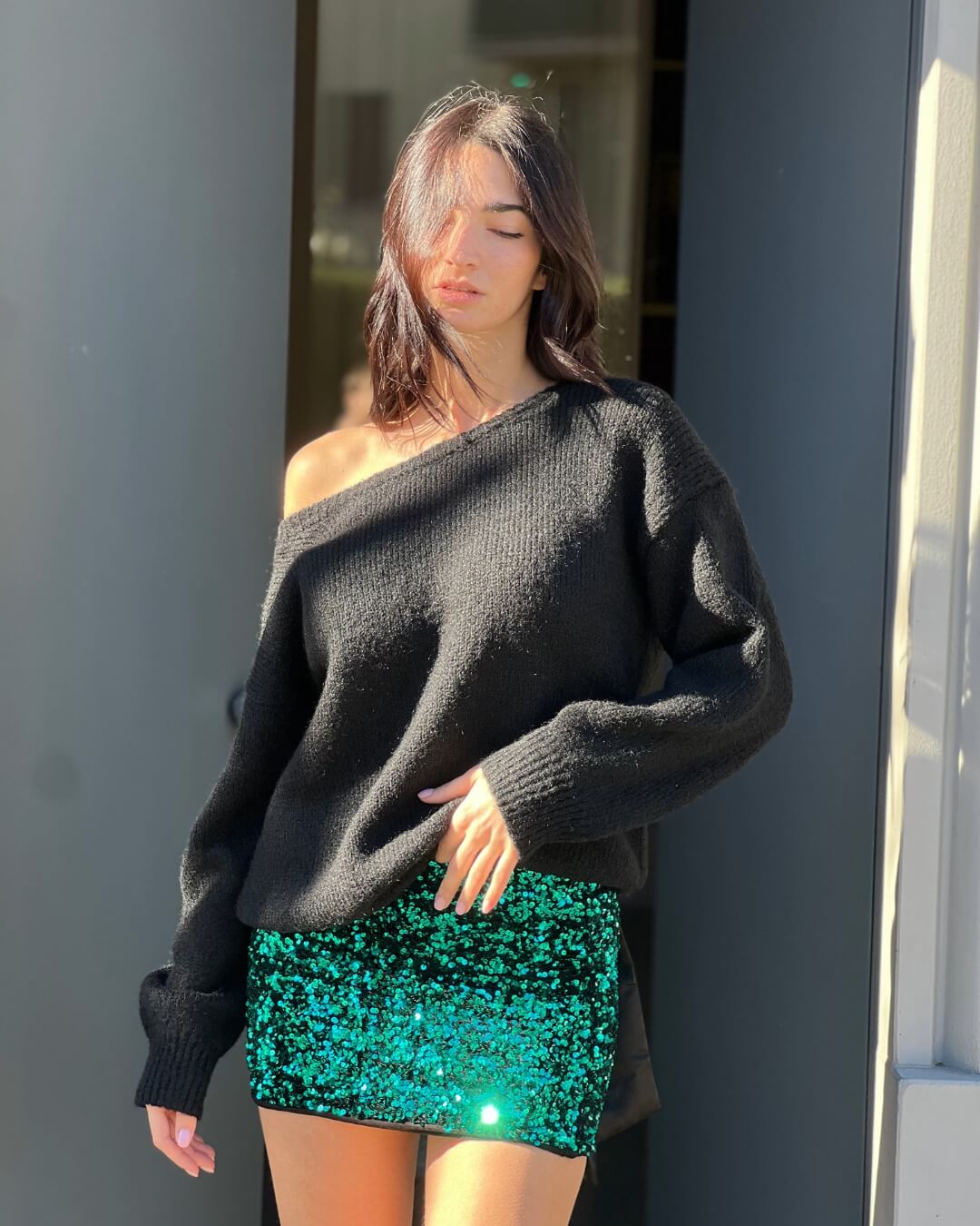 OF - Maglione Coco nero con fiocco nero