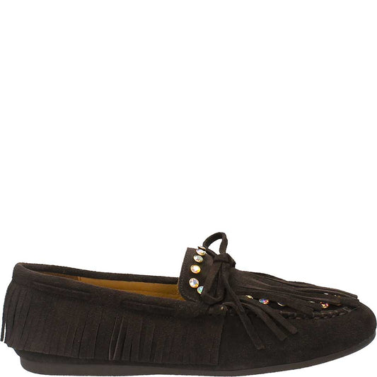 LM - Mocassino Millie camoscio testa di moro con borchie strass