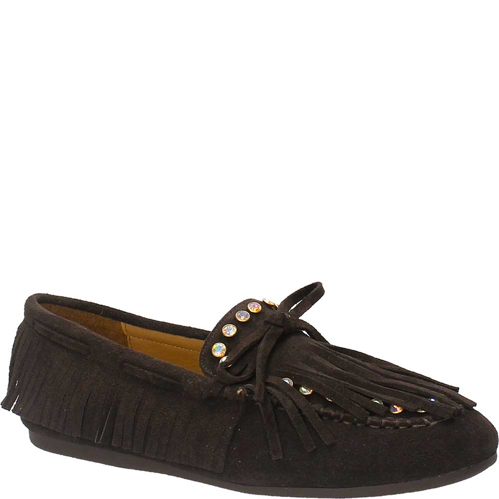 LM - Mocassino Millie camoscio testa di moro con borchie strass