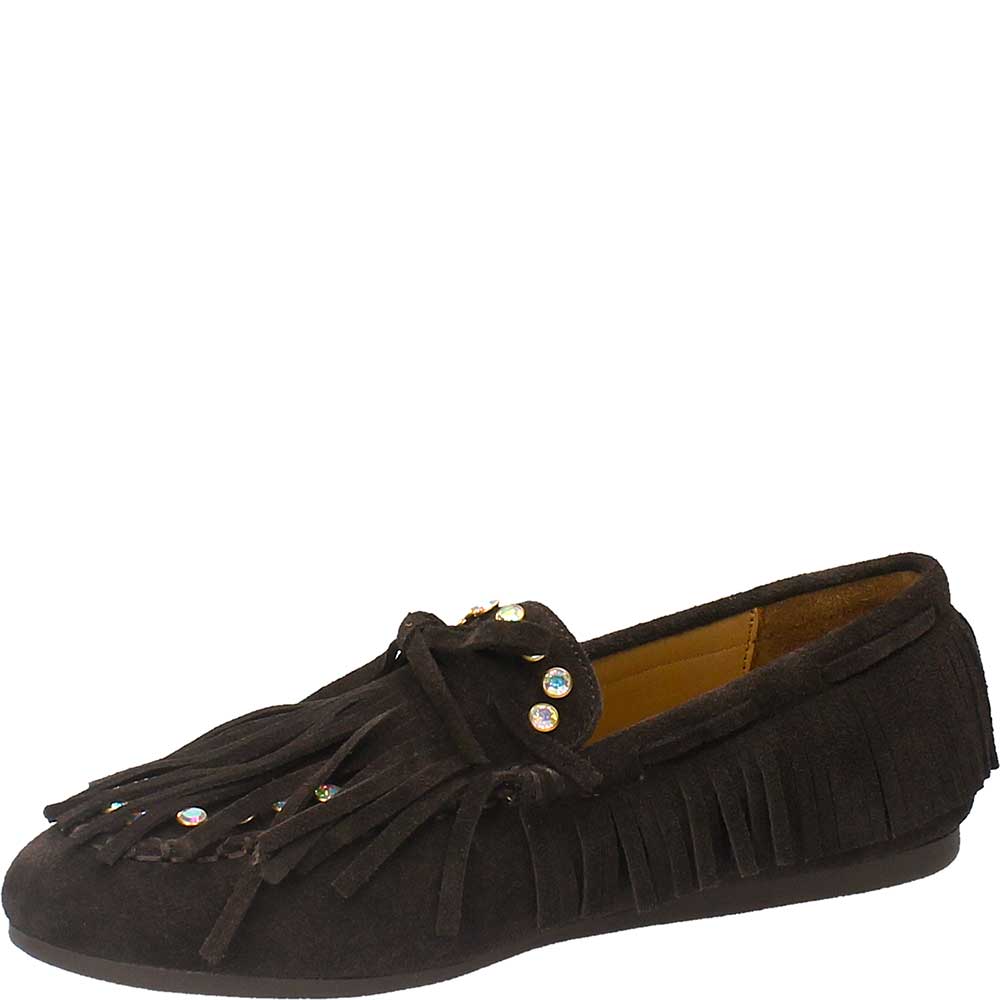 LM - Mocassino Millie camoscio testa di moro con borchie strass