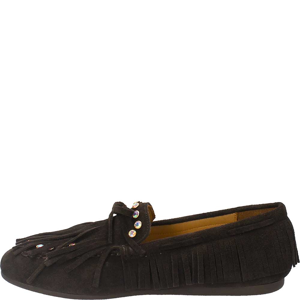 LM - Mocassino Millie camoscio testa di moro con borchie strass