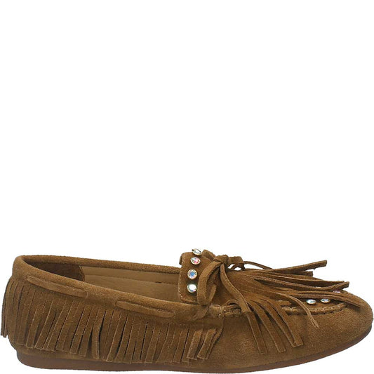 LM - Mocassino Millie camoscio cuoio con borchie strass