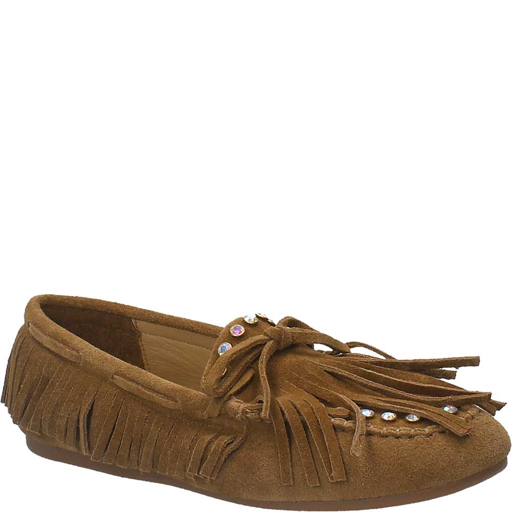 LM - Mocassino Millie camoscio cuoio con borchie strass