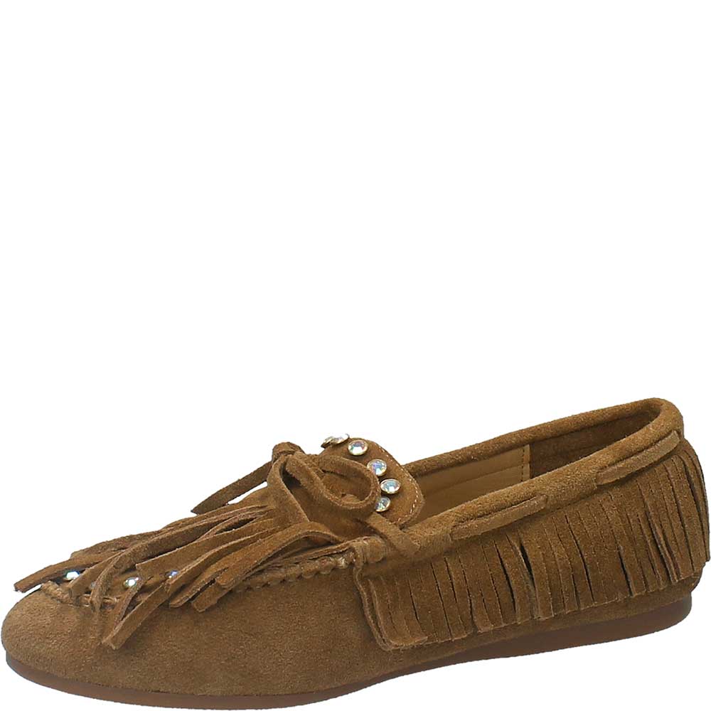 LM - Mocassino Millie camoscio cuoio con borchie strass