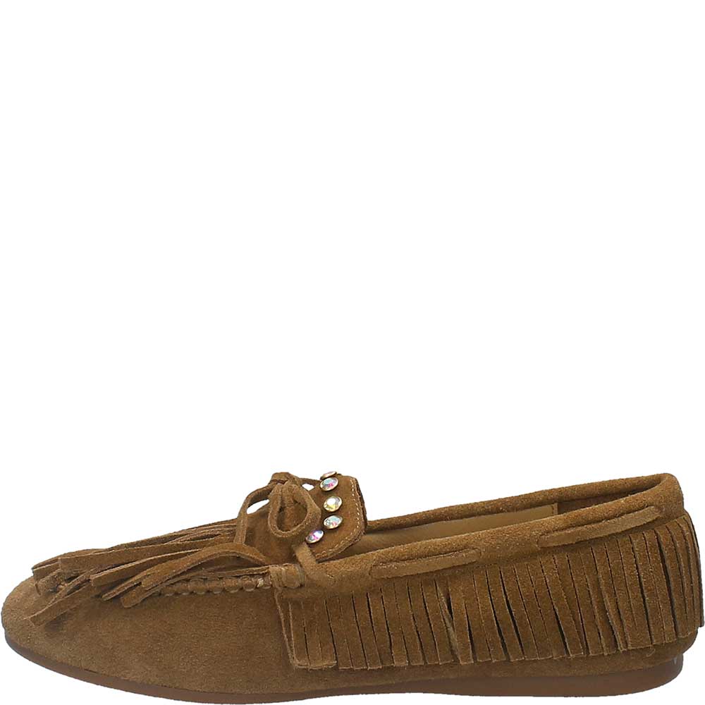 LM - Mocassino Millie camoscio cuoio con borchie strass