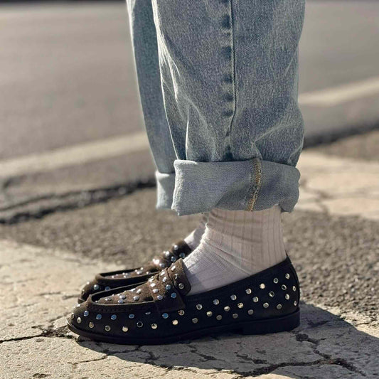 OF - Mocassino Malcolm marrone con borchie argento