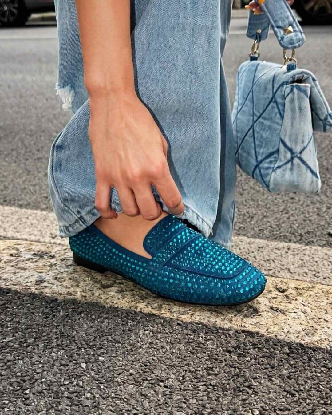 OF - Mocassino Atena strass turquoise