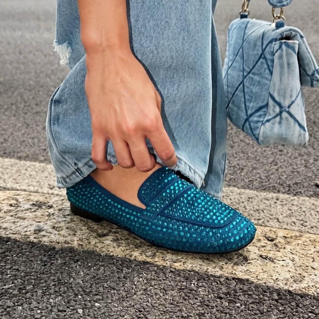 OF - Mocassino Atena strass turquoise