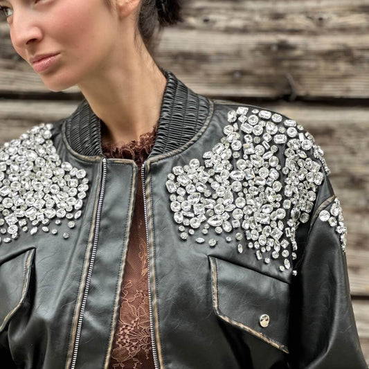 OF - ODI ET AMO Bomber Petra nero con strass