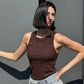 LM - ODI ET AMO Canotta costina marrone con strass