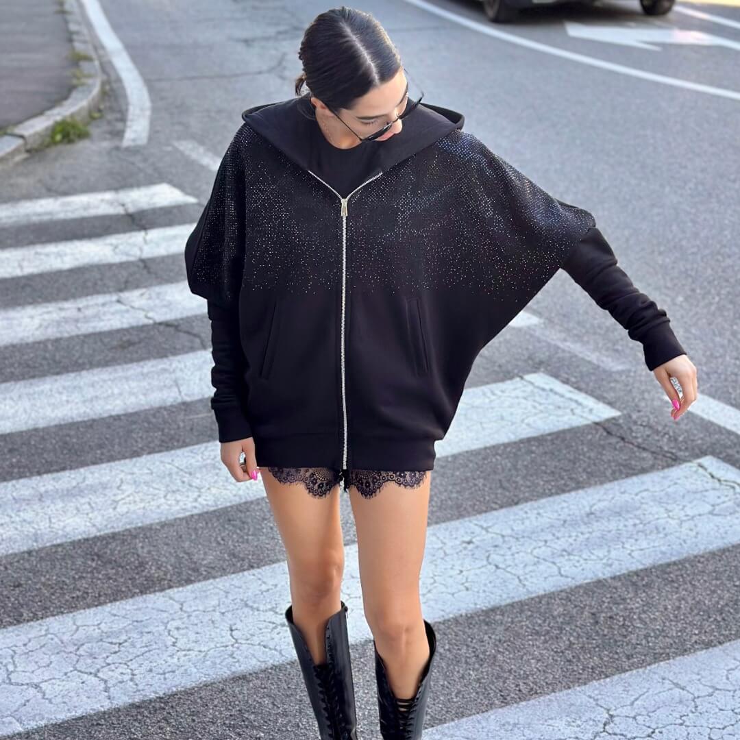 OF - ODI ET AMO Felpa Ren strass blu/nero