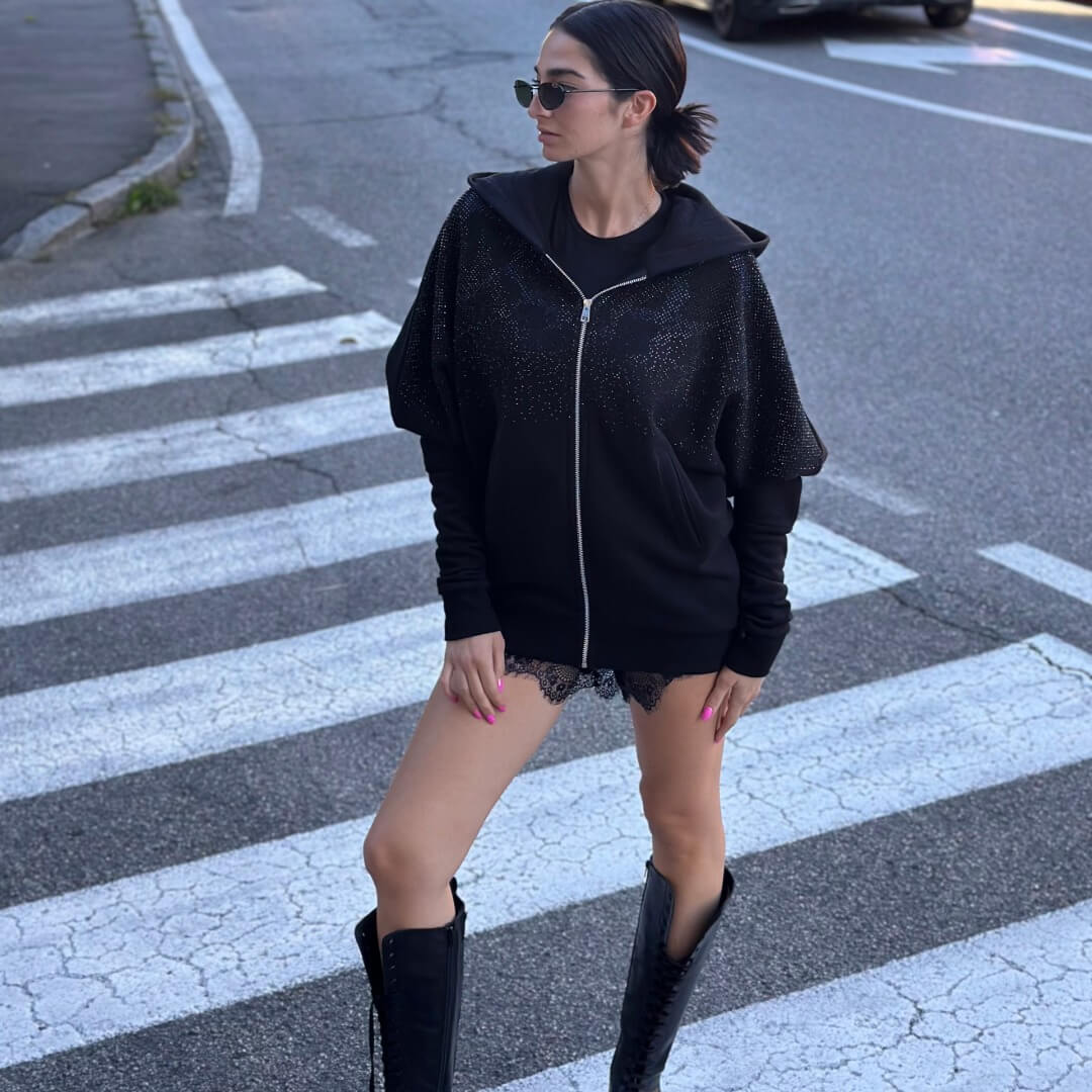 LM - ODI ET AMO Felpa Ren strass blu/nero