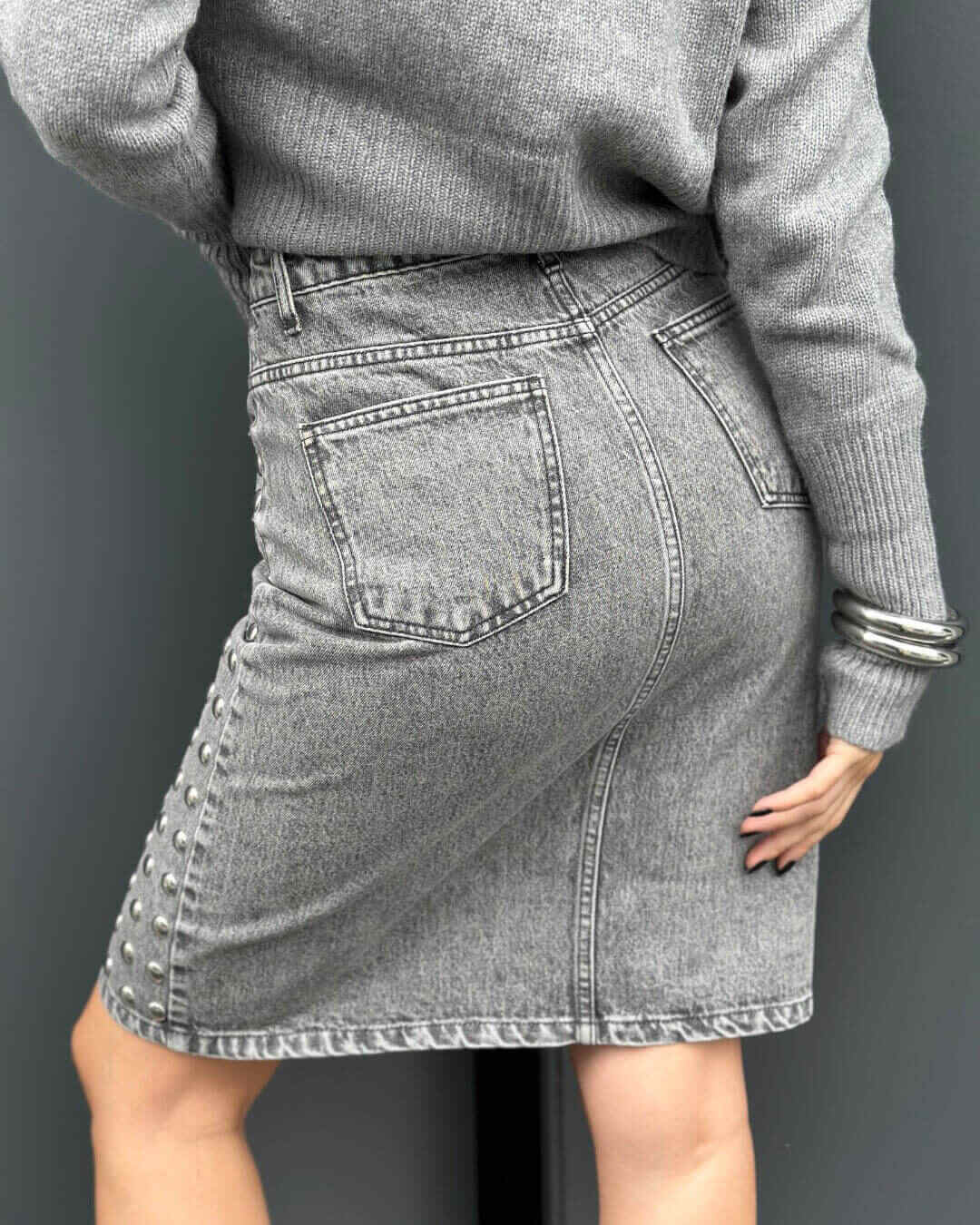 OF - ODI ET AMO Gonna Ben denim grigio con borchie