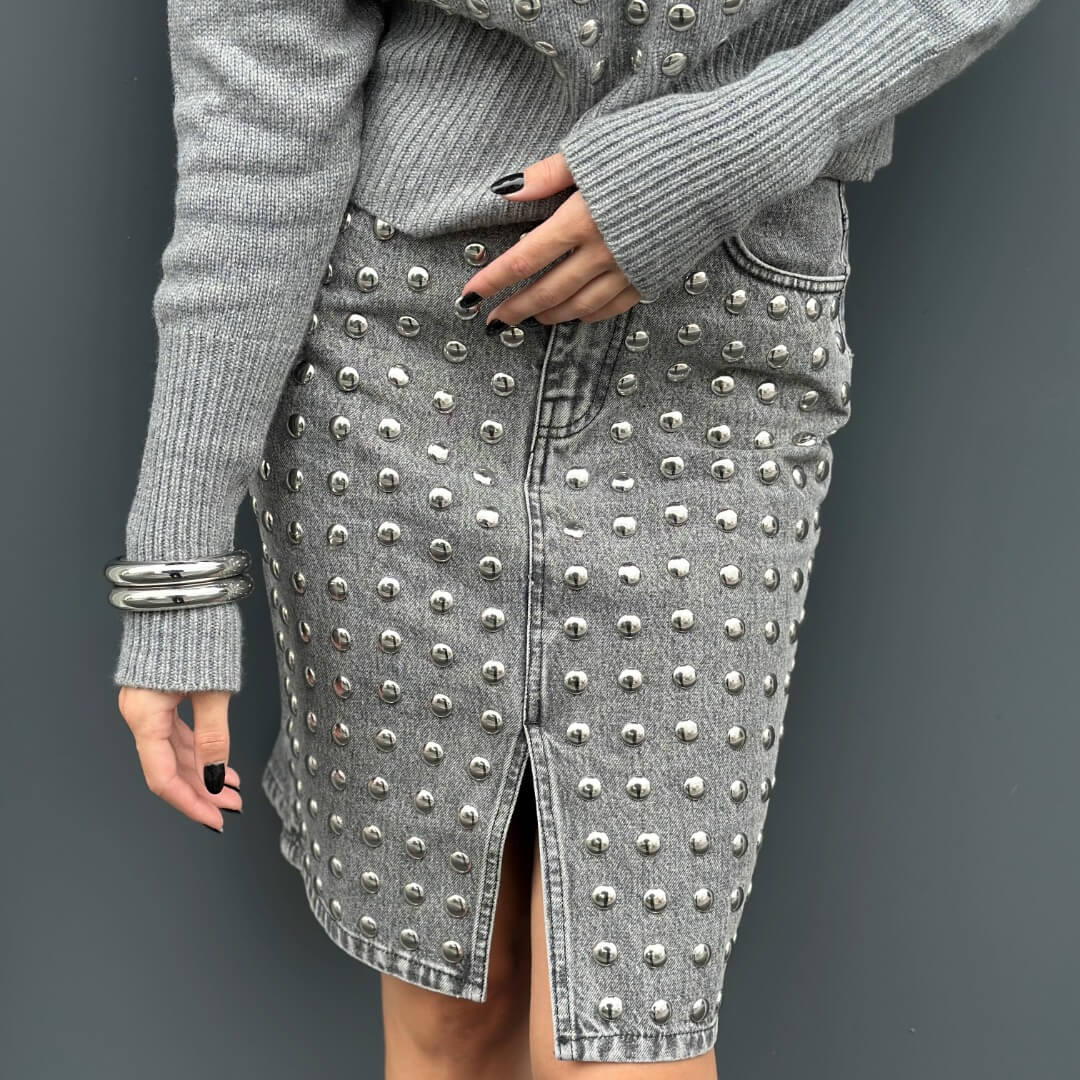 OF - ODI ET AMO Gonna Ben denim grigio con borchie