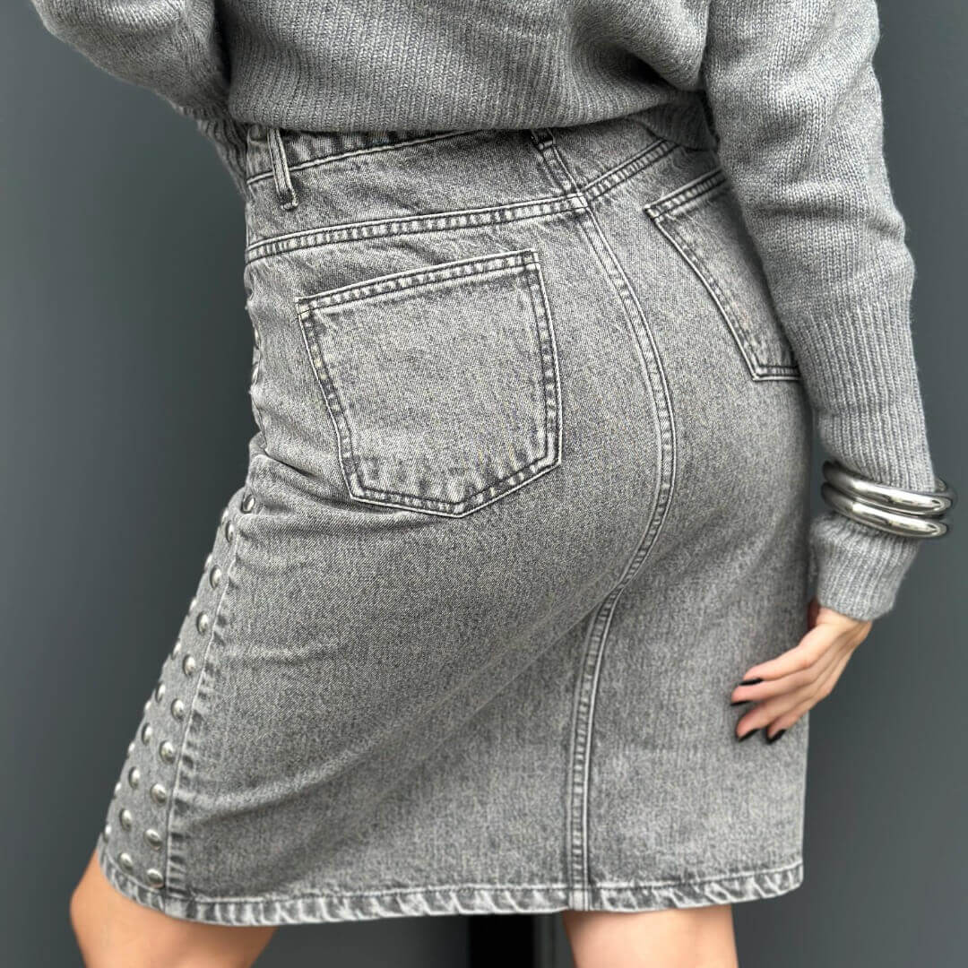 OF - ODI ET AMO Gonna Ben denim grigio con borchie