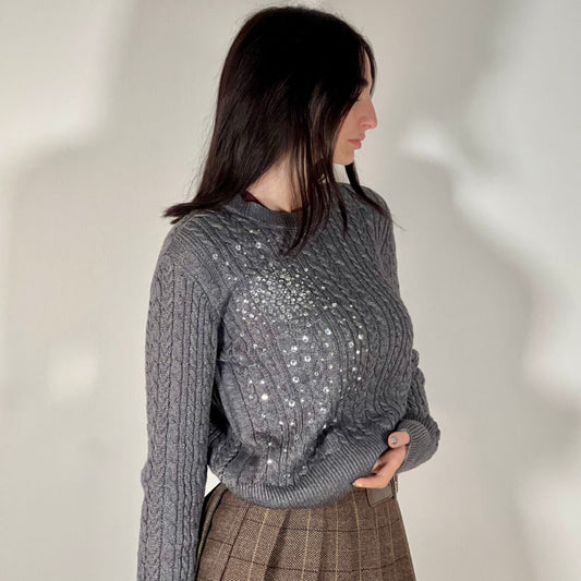 LM - ODI ET AMO Maglione Lumiere grigio con strass
