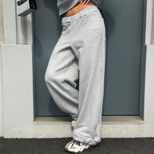 LM - ODI ET AMO Pantalone Oskar felpa grigio con strass
