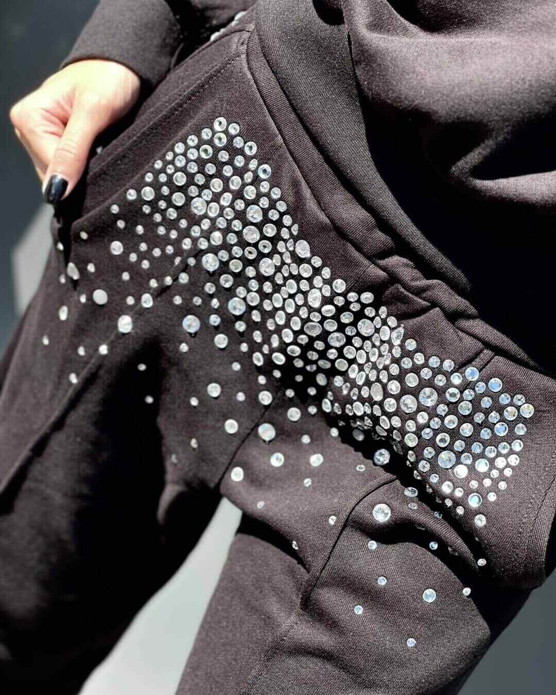 OF - ODI ET AMO Pantalone Moana nero con strass