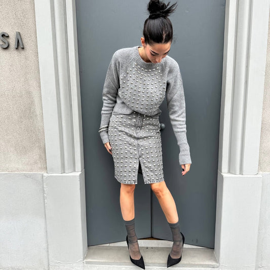 LM - ODI ET AMO Pullover Danai grigio con borchie