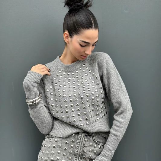 OF - ODI ET AMO Pullover Danai grigio con borchie