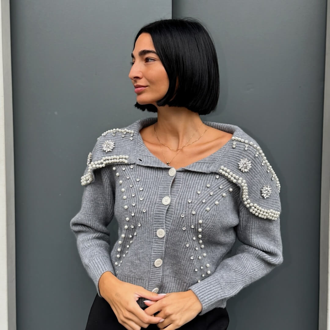 LM - ODI ODI Cardigan Galatina grigio con pietre