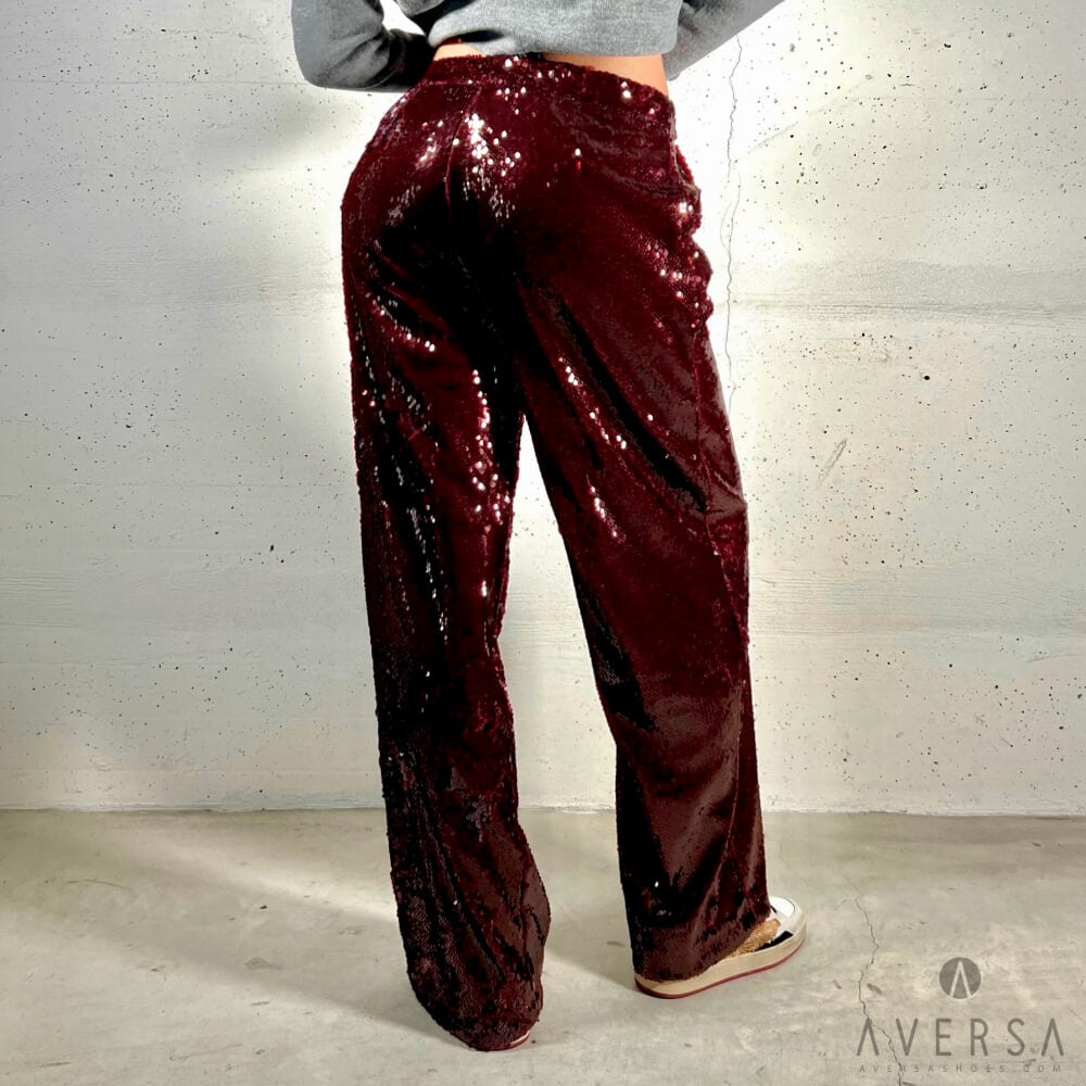 OF - Pantalone Borole paillettes bordeaux