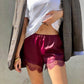 OF - Shorts Chris bordeaux satin con pizzo
